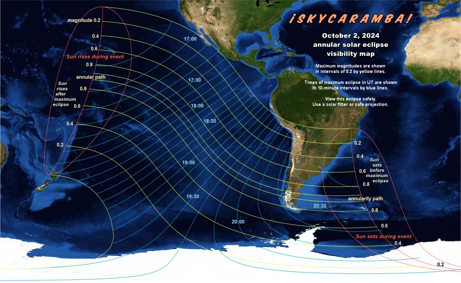 Visibility map for the annular solar eclipse of October 2, 2024